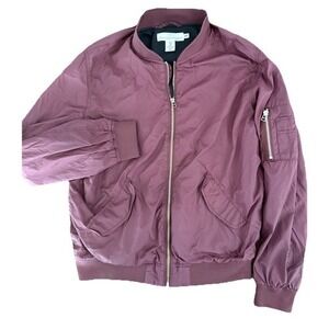 HM LOGG Mens Bomber Jacket Burgundy Full Zip Flight Jacket Size M Plum‎